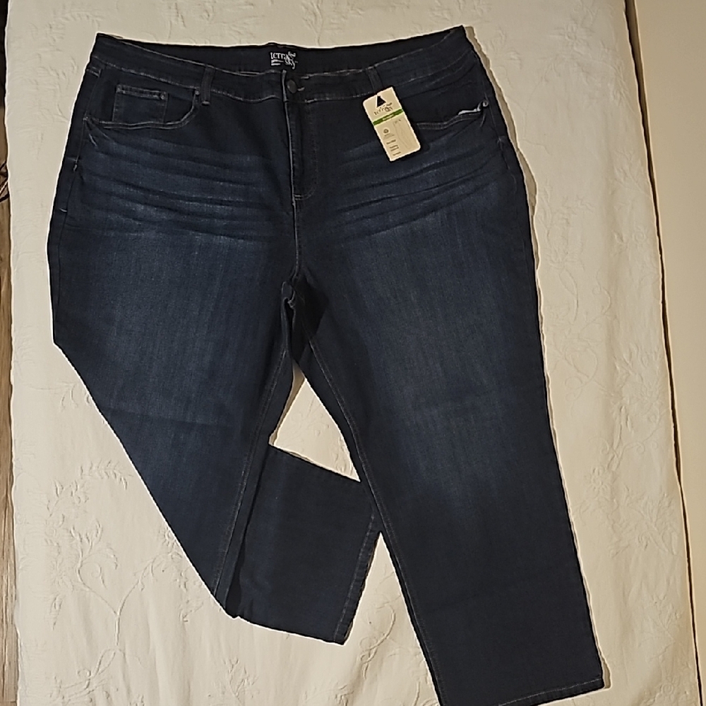 Terra & Sky Straight Leg Dark Wash Jeans 26W Petite Tummy Control Mid Rise
